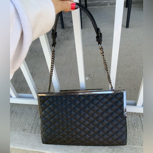 NEWLOOK Black Quilted Faux Leather Medium Shoulder Bag Clutch Purse LIKE NEW - Picture 15 of 16